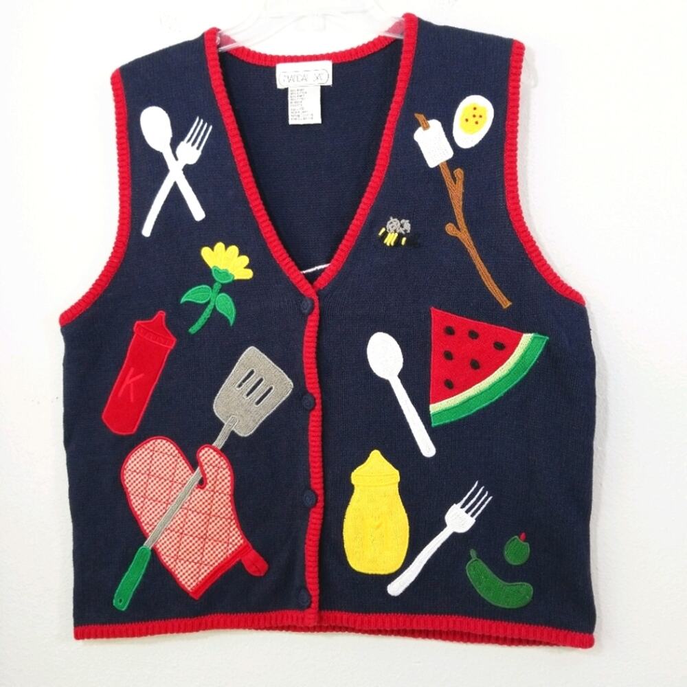 BBQ Sweater vest Fun applique picnic Mandal Bay L